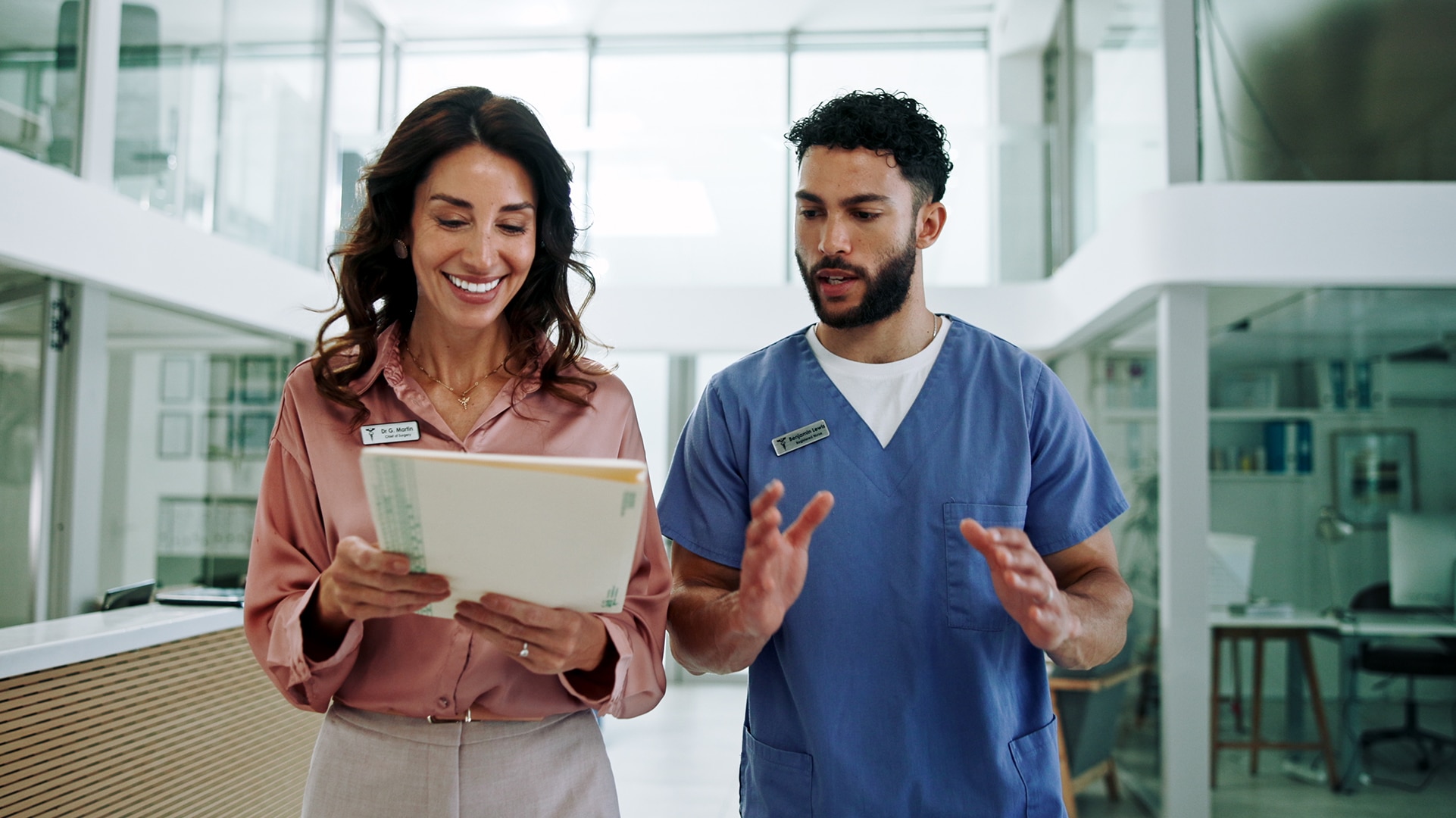 healthcare workers conversing
